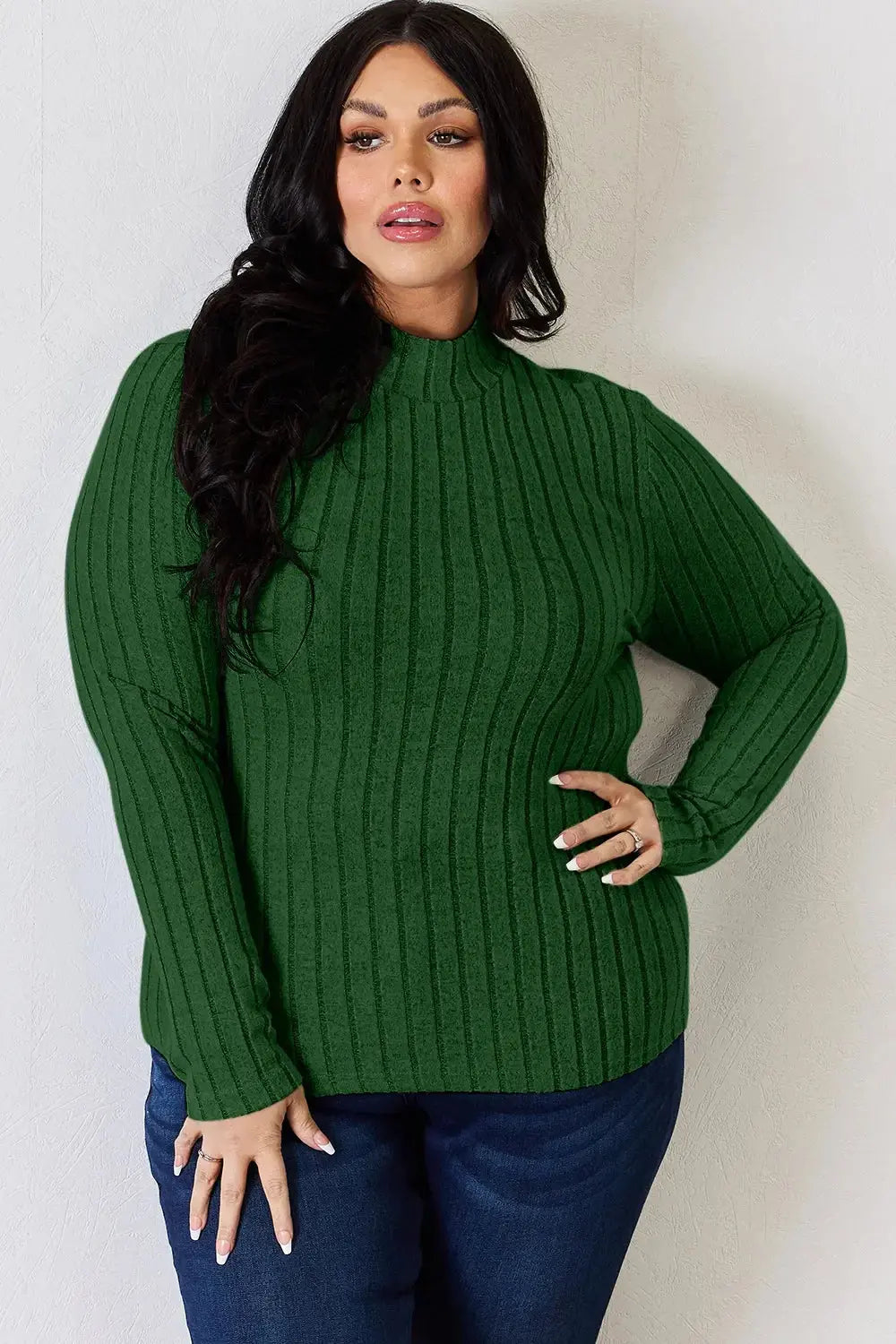 Basic Bae Full Size Ribbed Mock Neck Long Sleeve T-Shirt - Love Salve